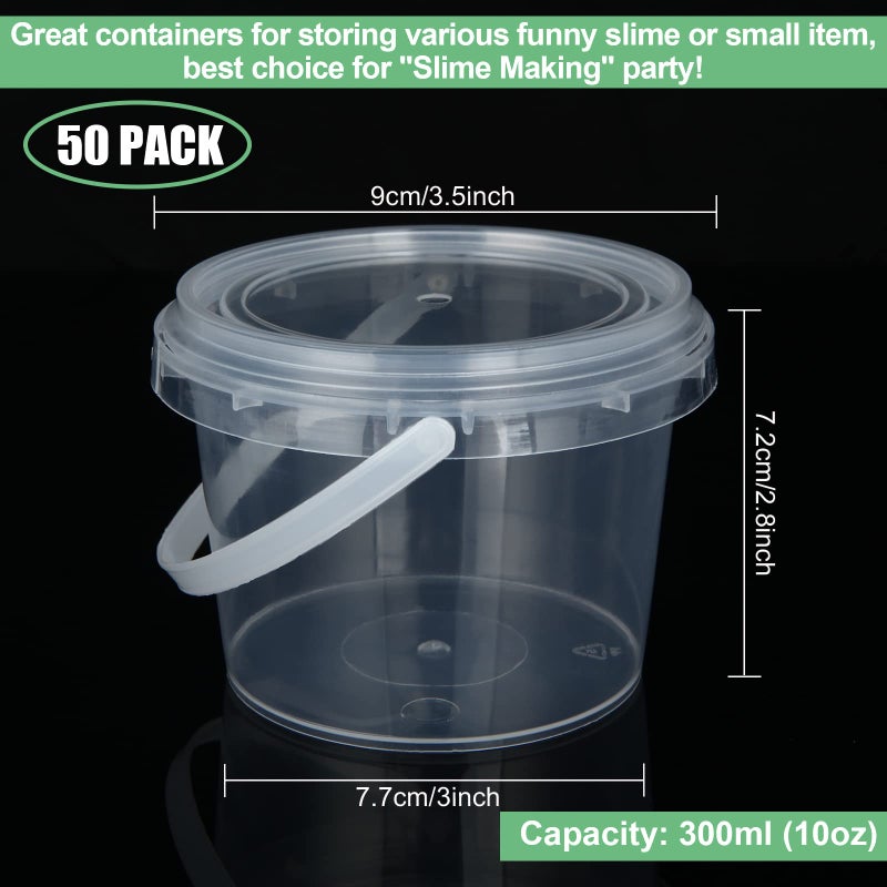 ZOEYES 50 PCS 10 oz Slime Containers with Lids and Handles  Plastic 300ml Storage Bucket Containers  Clear Slime Storage Case for Slime DIY Art Craft  Pigment  Small Tools  Part Material - Image 2